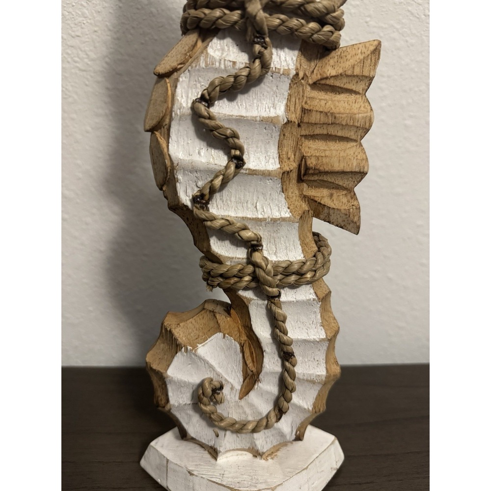 Handmade‎ Seahorse Figurine with Nautical Rope Details, Wooden, Nautical Decor - Picture 7 of 10